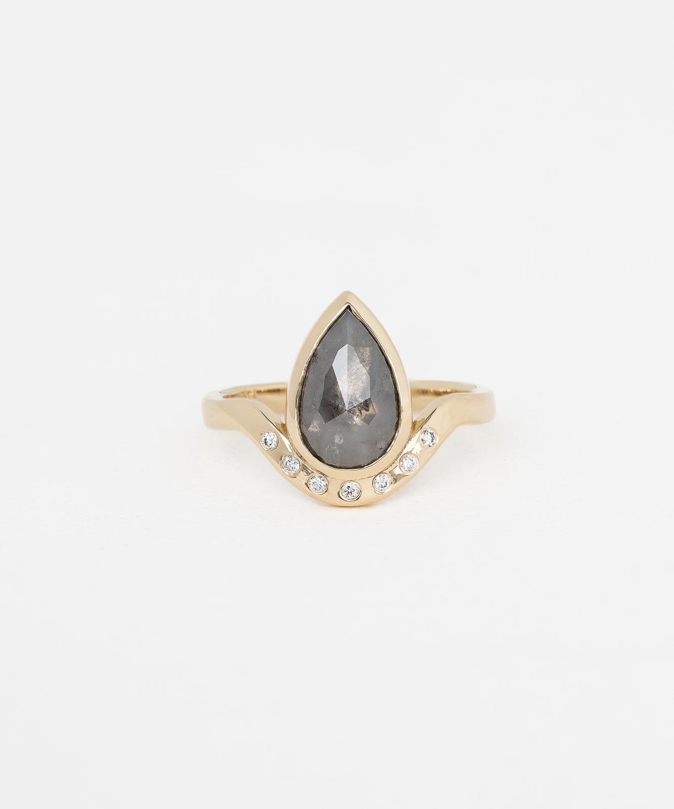 Dark gray rose cut diamond bezel engagement ring