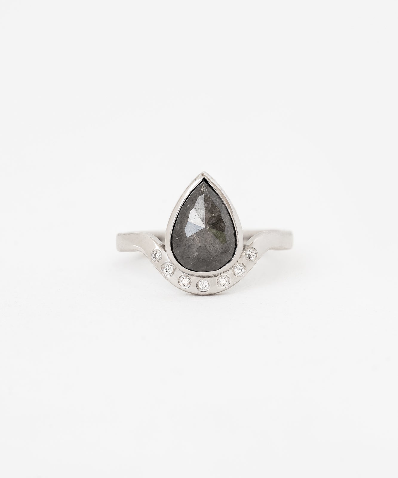 Gray salt and pepper diamond ring rose cut diamond