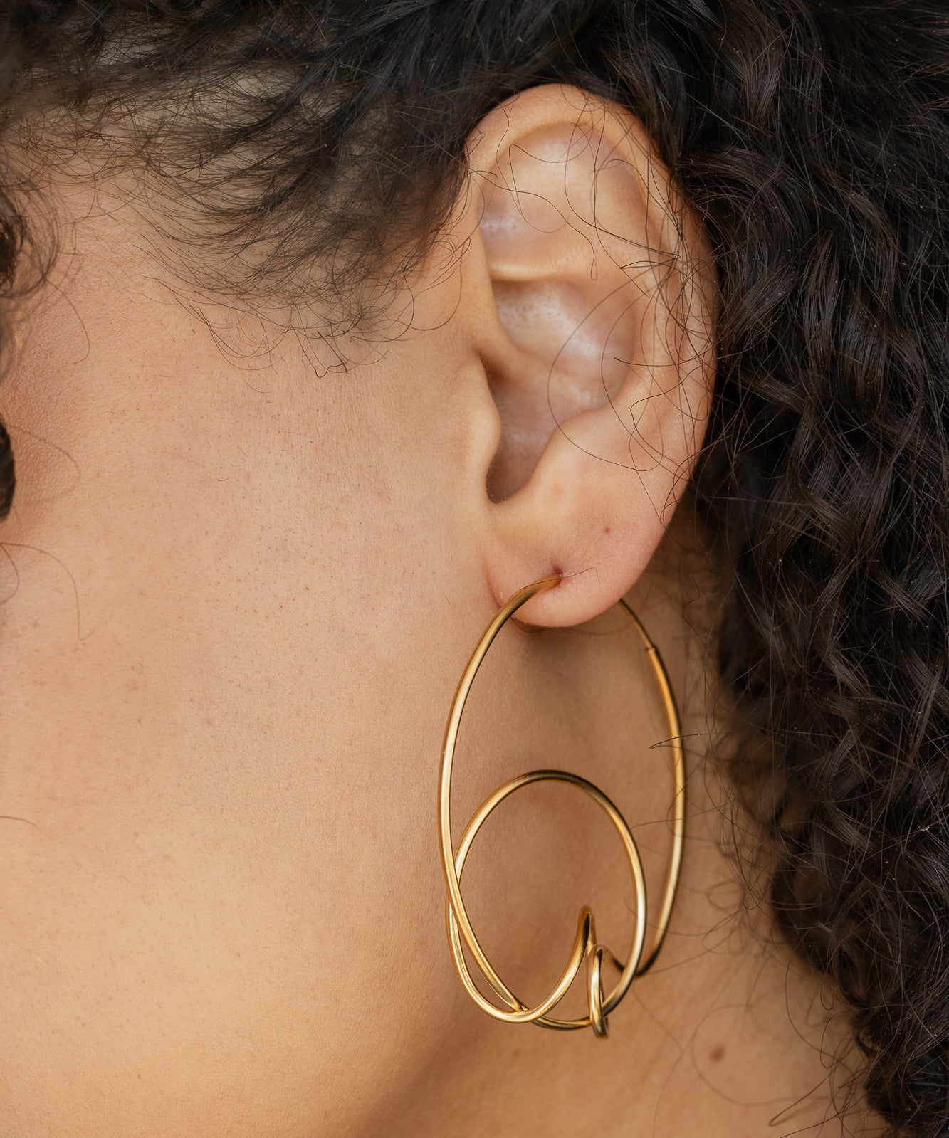 Elegant gold vermeil calligraphy hoop earrings