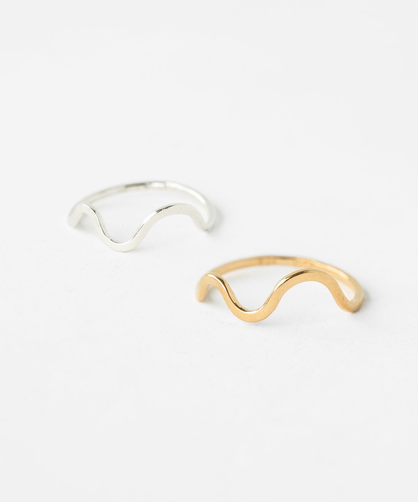 Close-up of polished silver wave ring