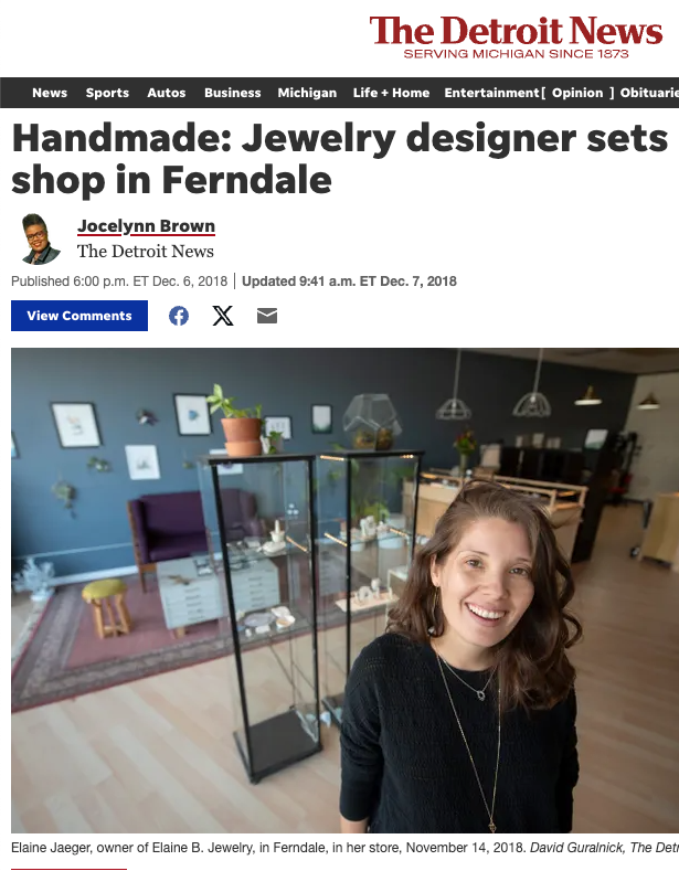 Featured Press Article The Detroit News Handmade: Jewelry designer sets up shop in Ferndale