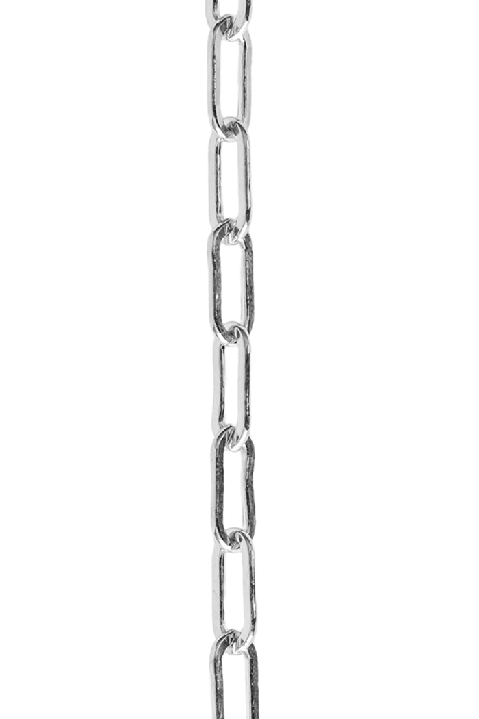 White Gold paperclip chain with 14k silver links, creating a long and elegant design.