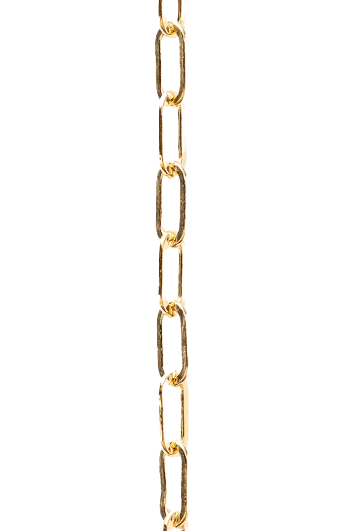 A yellow gold filled paperclip chain, measuring 2.5MM in width.