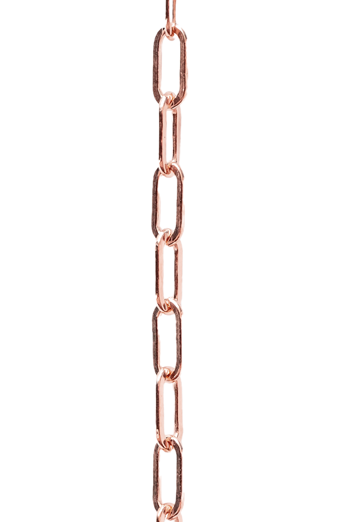 A rose gold filled paperclip chain, measuring 2.5MM in width.