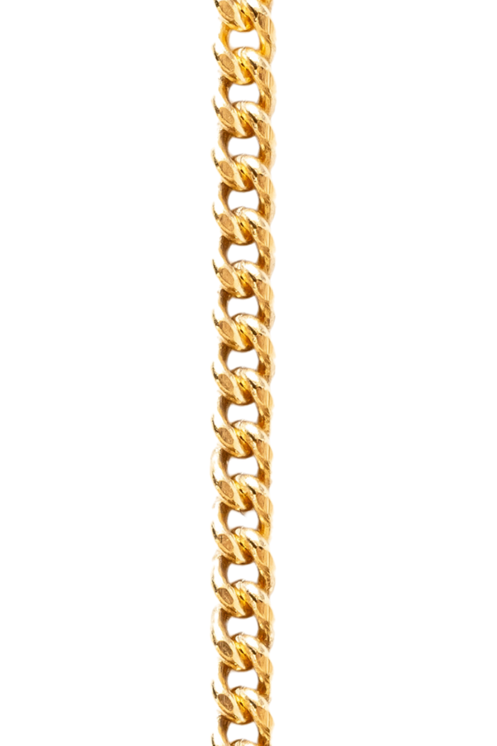 A yellow gold chain with flat rounded curb links, measuring 2.9mm in width.
