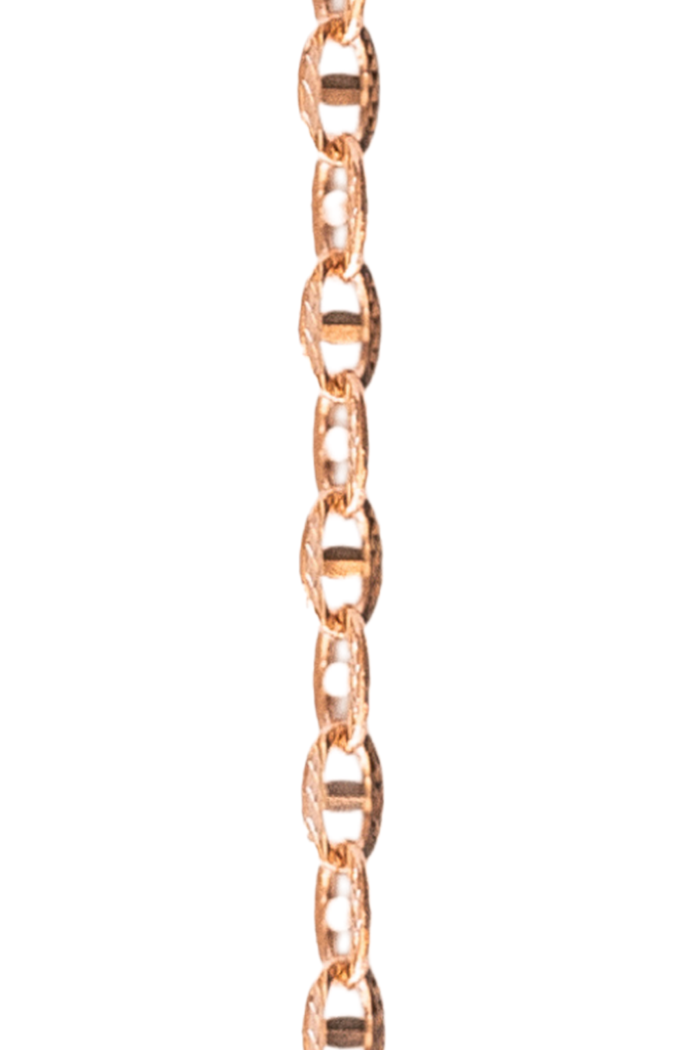 14k gold forever linked chain with round link, 3mm Marina style in rose gold.