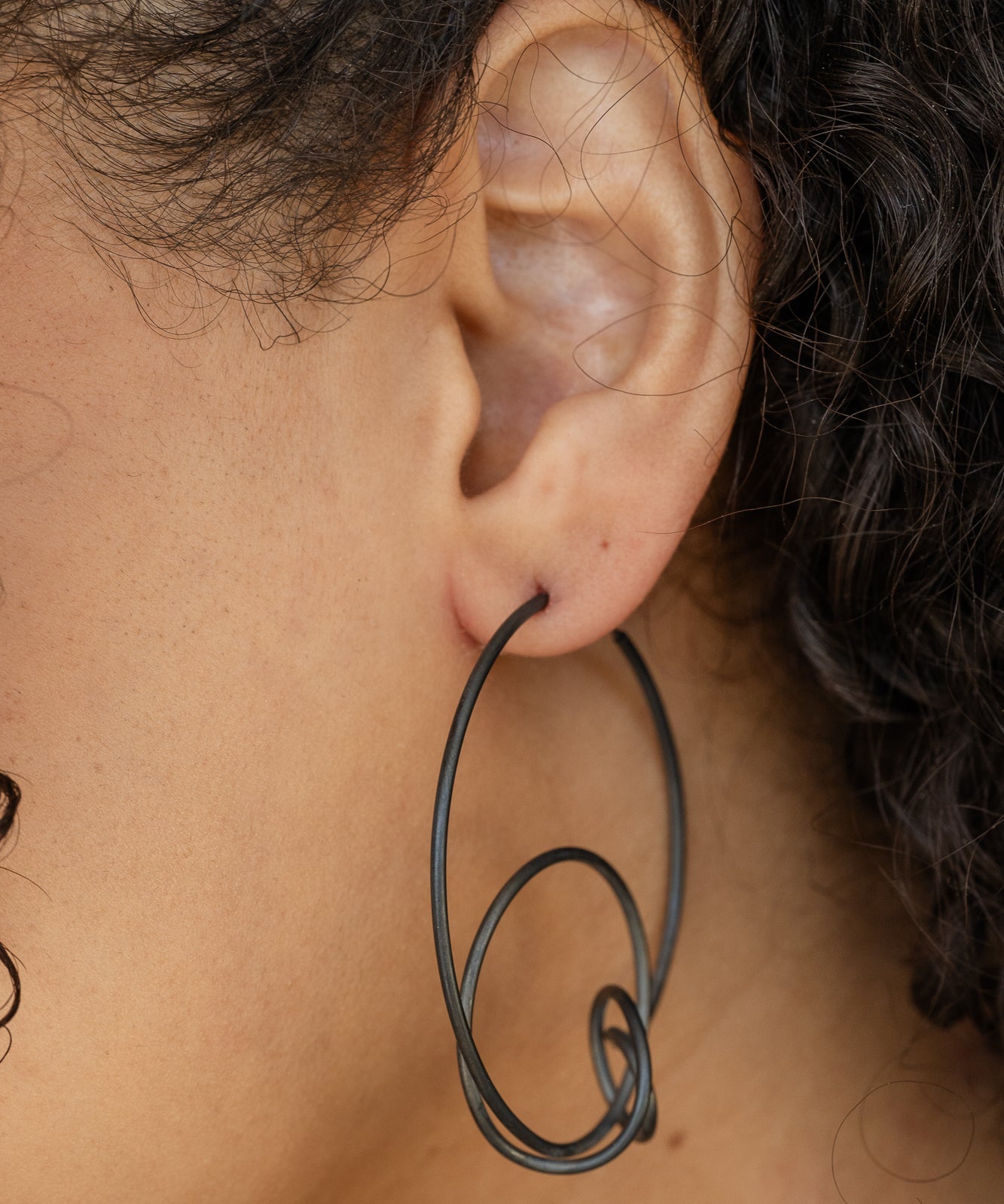 Oxidized calligraphy hoop earrings, intricate design