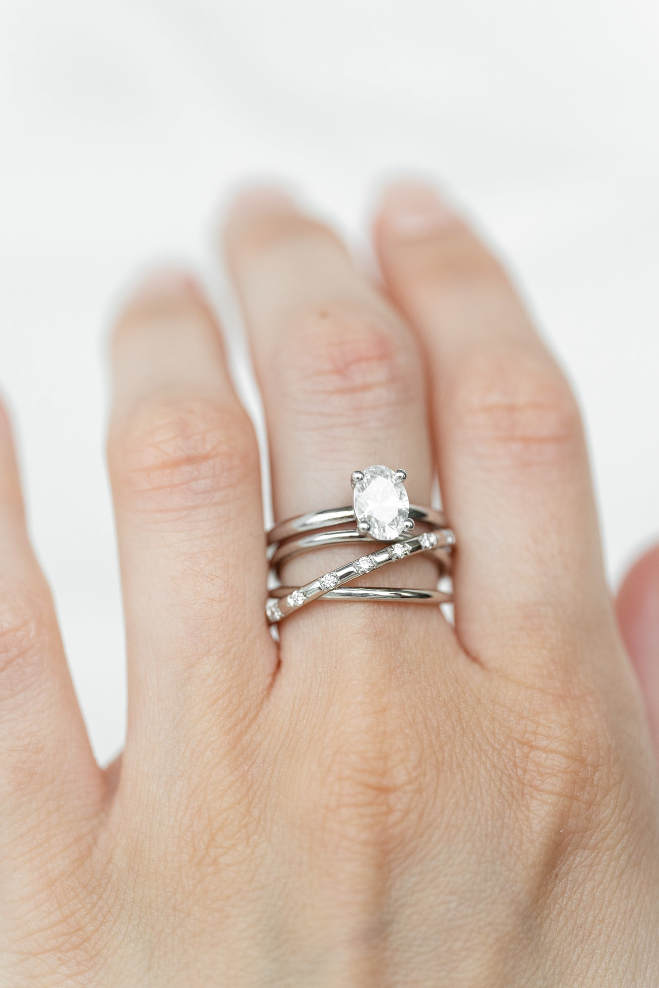 Stacked Oval Venus rings with gemstones