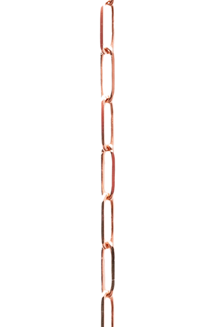 Rose Gold paperclip chain with 14k gold links, creating a long and elegant design.