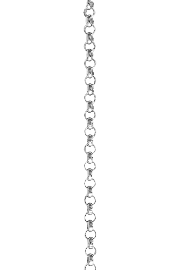 Sterling Silver 1.4MM Rolo chain with a small link, creating a long chain design.